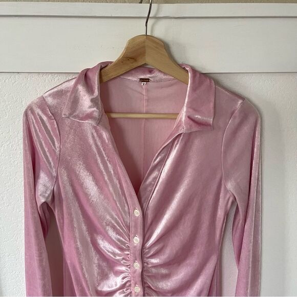 Free People Women's XS Shayla Velvet Ruched Mini Dress. - Picture 4 of 11